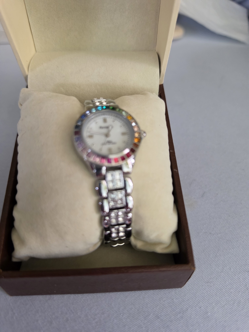 Silver Women's Bracelet Watch with Rainbow Crystal Bezel- Armitron